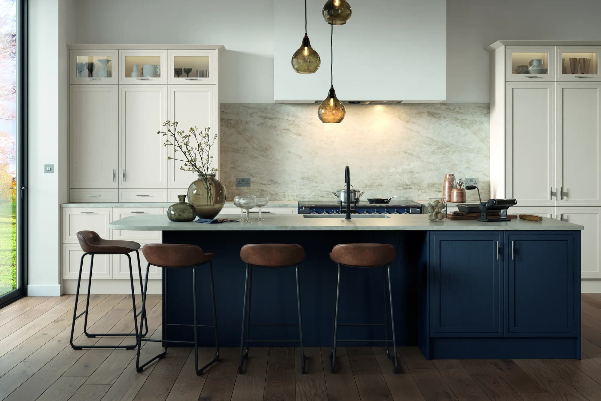 Arrington slate blue kitchen displayed at the Hove showroom
