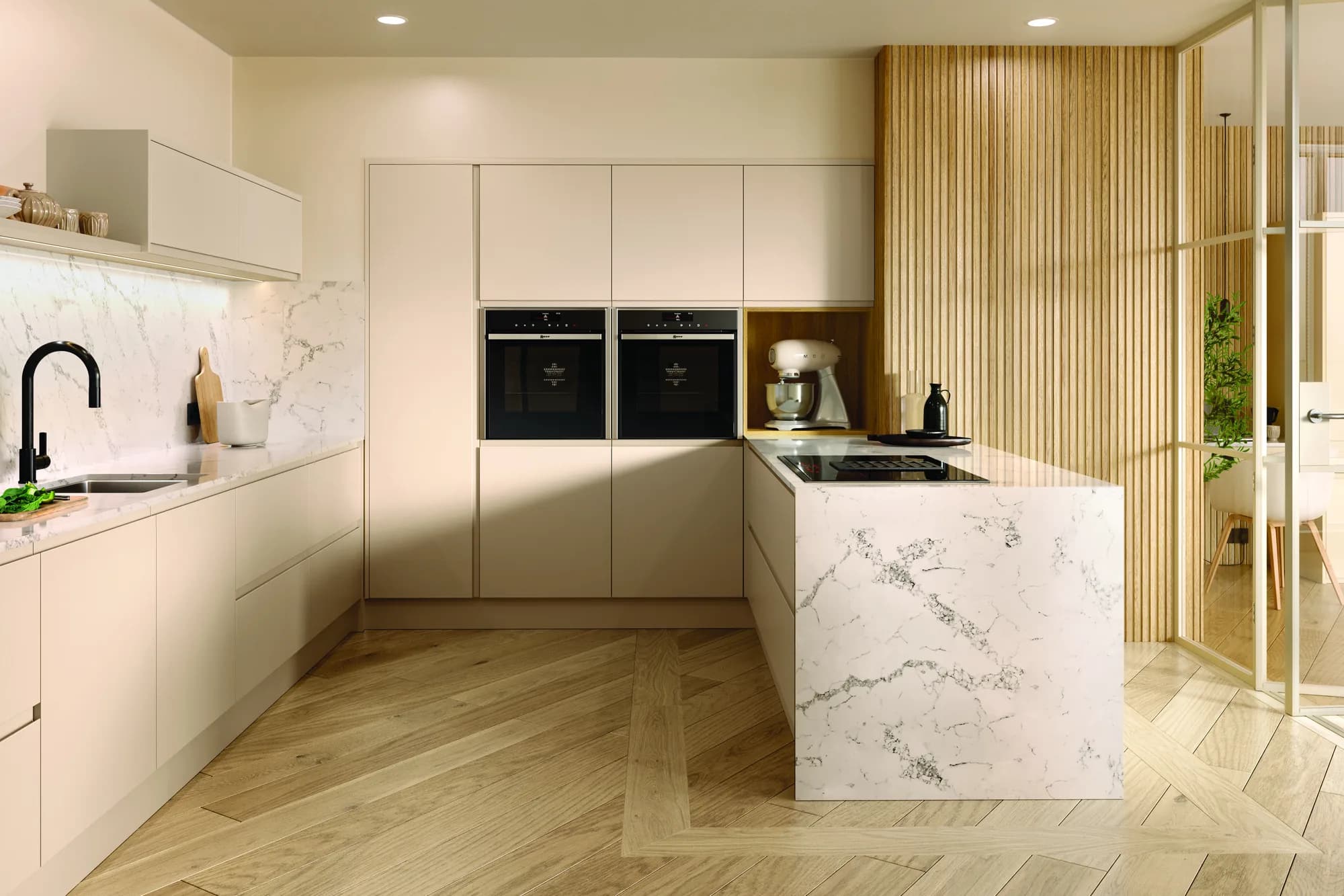 Strada Matte Cashmere kitchen build managed by The Cabinet Door Shop